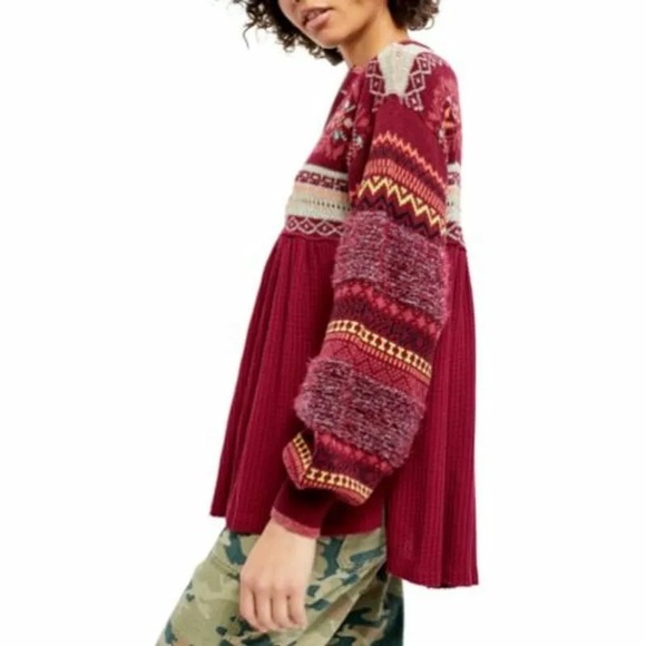 NEW Free People Cabin Fever Sweater Pomegranate Wine Size Large - Picture 4 of 8